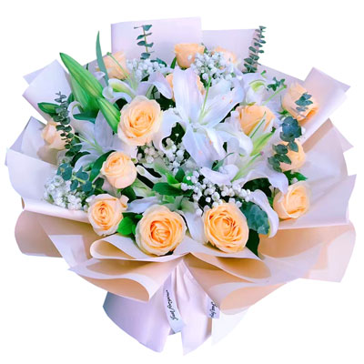 河源16朵香槟玫瑰2支百合，爱的温暖和幸福