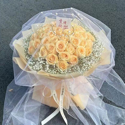 河源52朵香槟玫瑰满天星，你就是我的全部