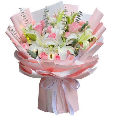河源16朵粉玫瑰百合，感情稳定坚固