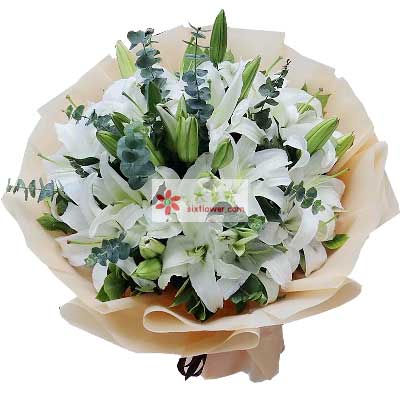 河源9支白色多头百合，祝福你幸福