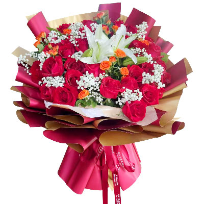 河源33朵红玫瑰百合，爱如同花般绽放